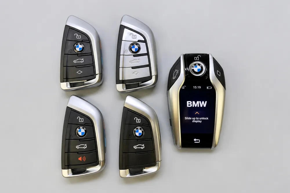 Ключ BMW возле автомобиля для изготовления дубликата и восстановления доступа